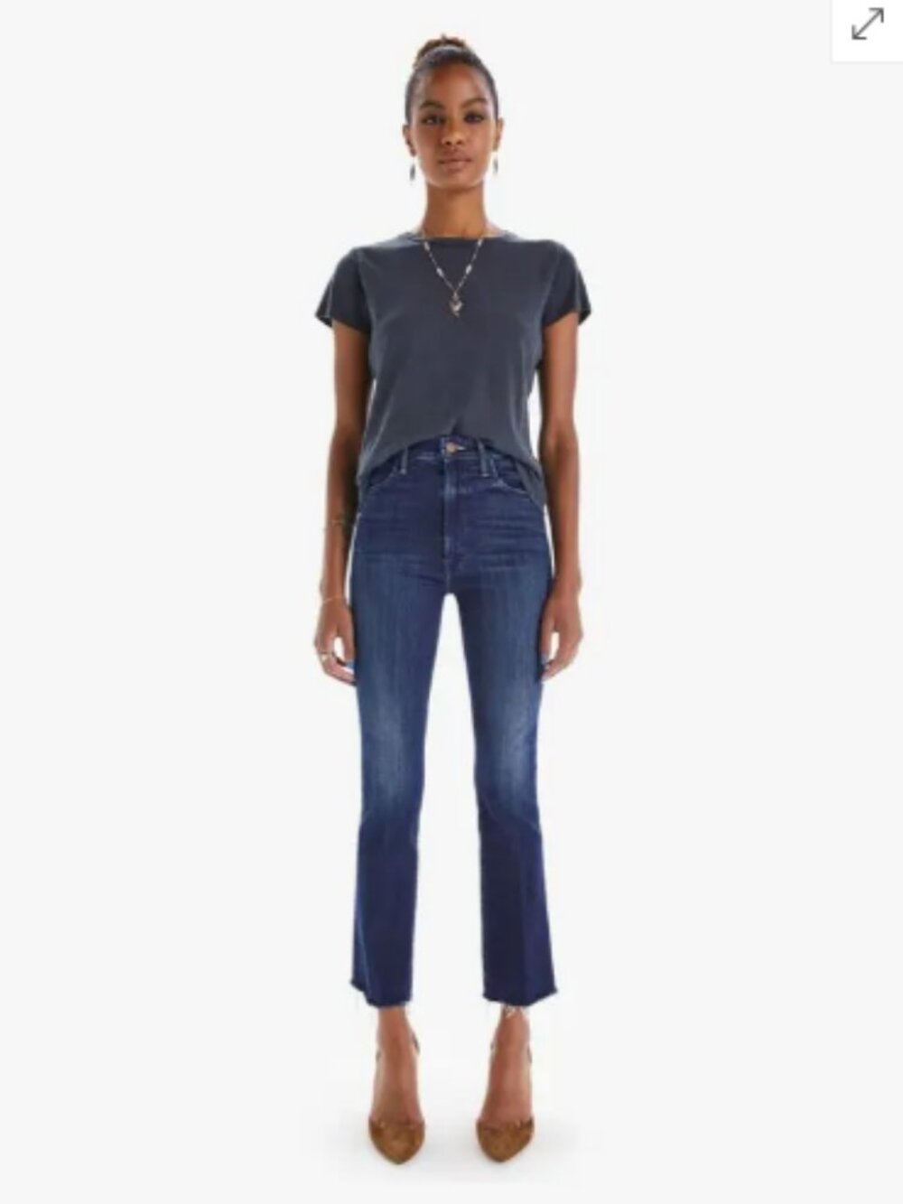 MOTHER 27 Hustler Ankle Fray Flare Jeans Raw Hem Freebird Dark Blue Wash